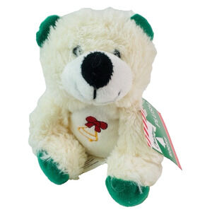 Christmas House Plush White Teddy Bears Stuffed Animals Toy Bell Front NWT